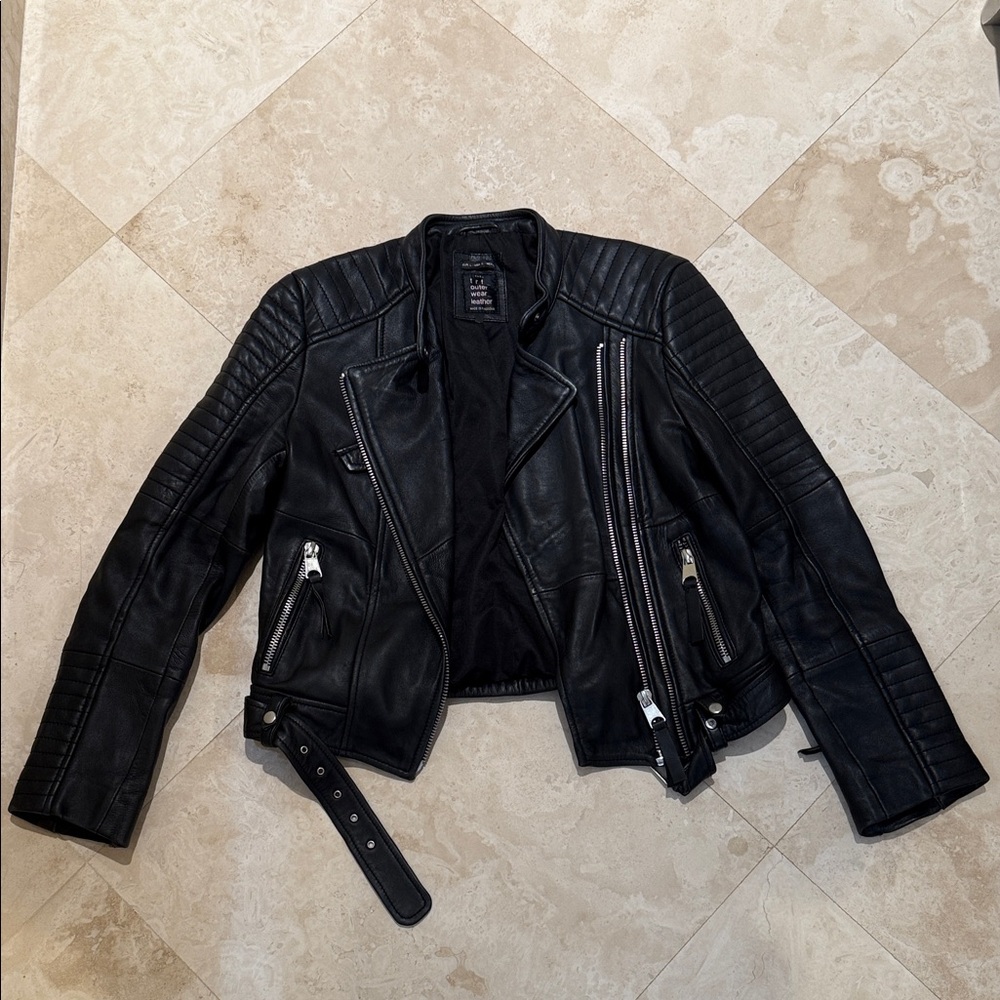 Zara black leather moto jacket size large